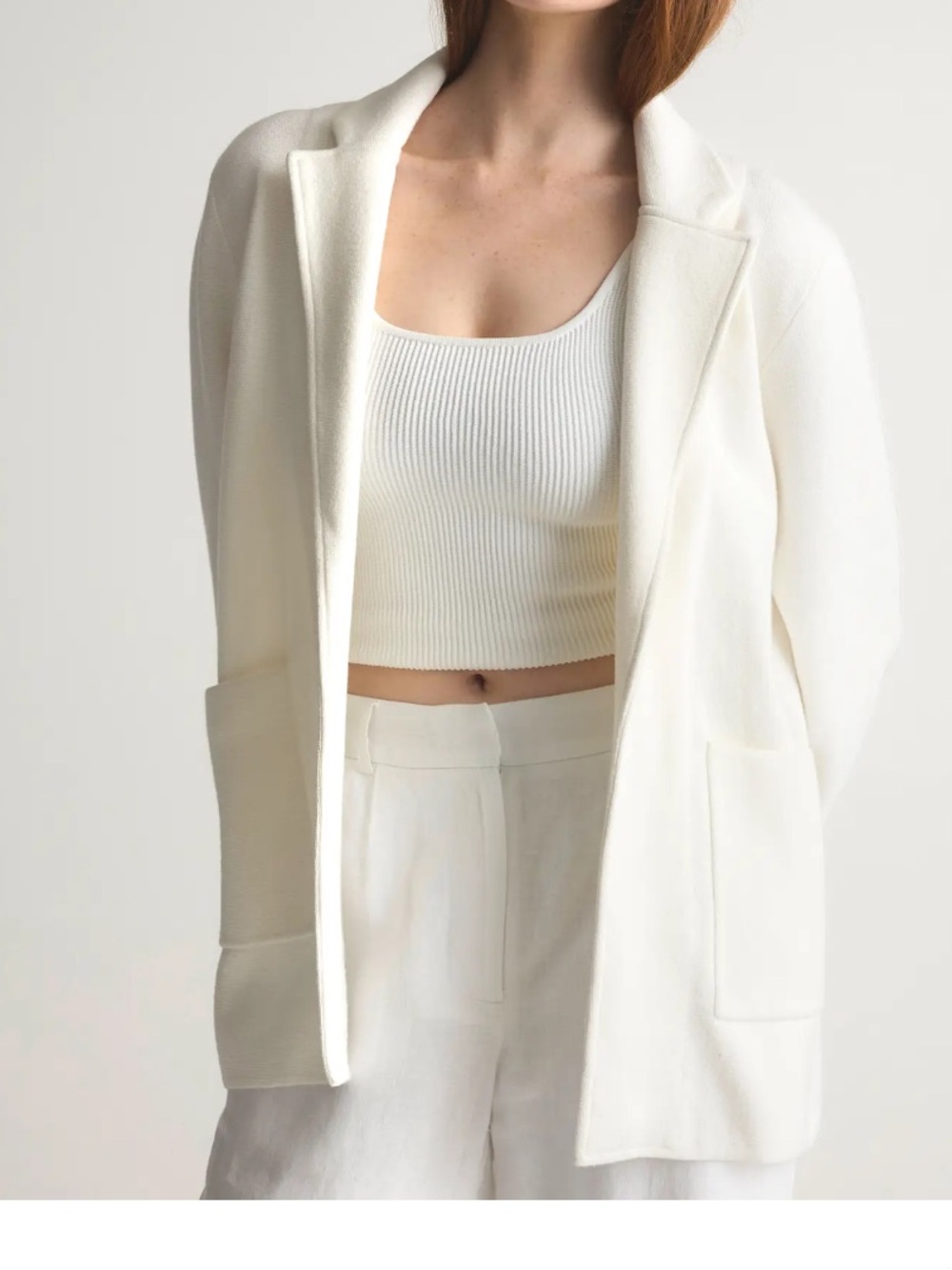 Quince Cream Open-Front Blazer Coatigan